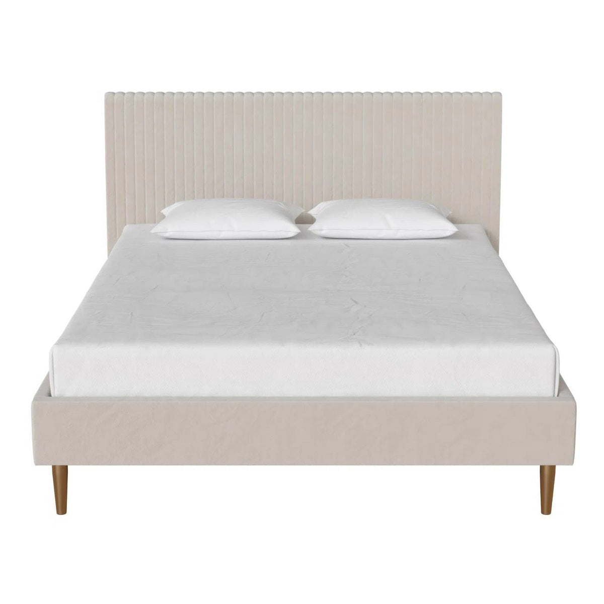 Full size Off-White Ivory Cream Upholstered Platform Bed Frame with Headboard-2