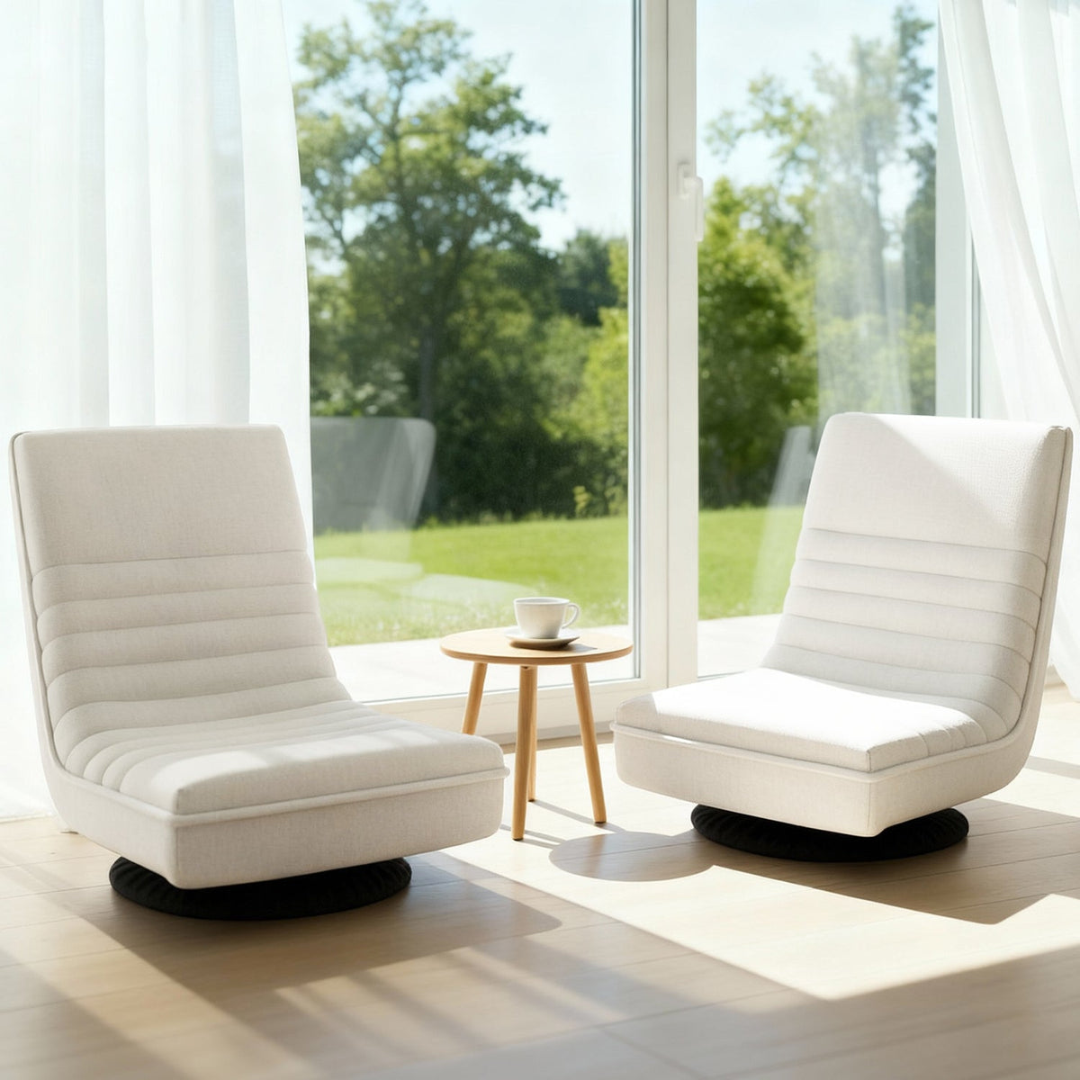 Artiss 2XFloor Chair Lounge Sofa Swivel Foldable Linen White-0