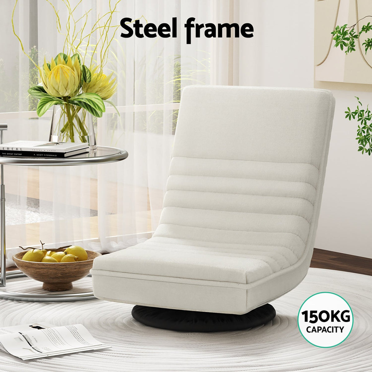 Artiss 2XFloor Chair Lounge Sofa Swivel Foldable Linen White-4