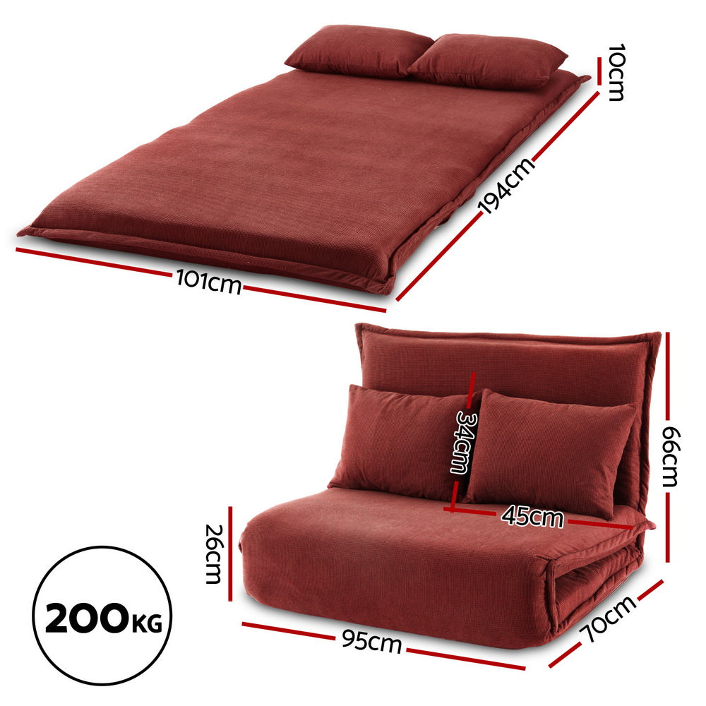 Artiss Floor Lounge Sofa Bed Foldable 2 Seater Orange-1