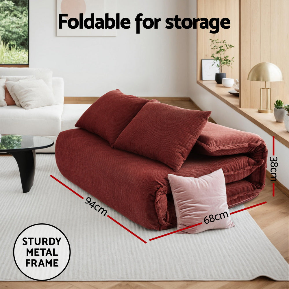 Artiss Floor Lounge Sofa Bed Foldable 2 Seater Orange-4