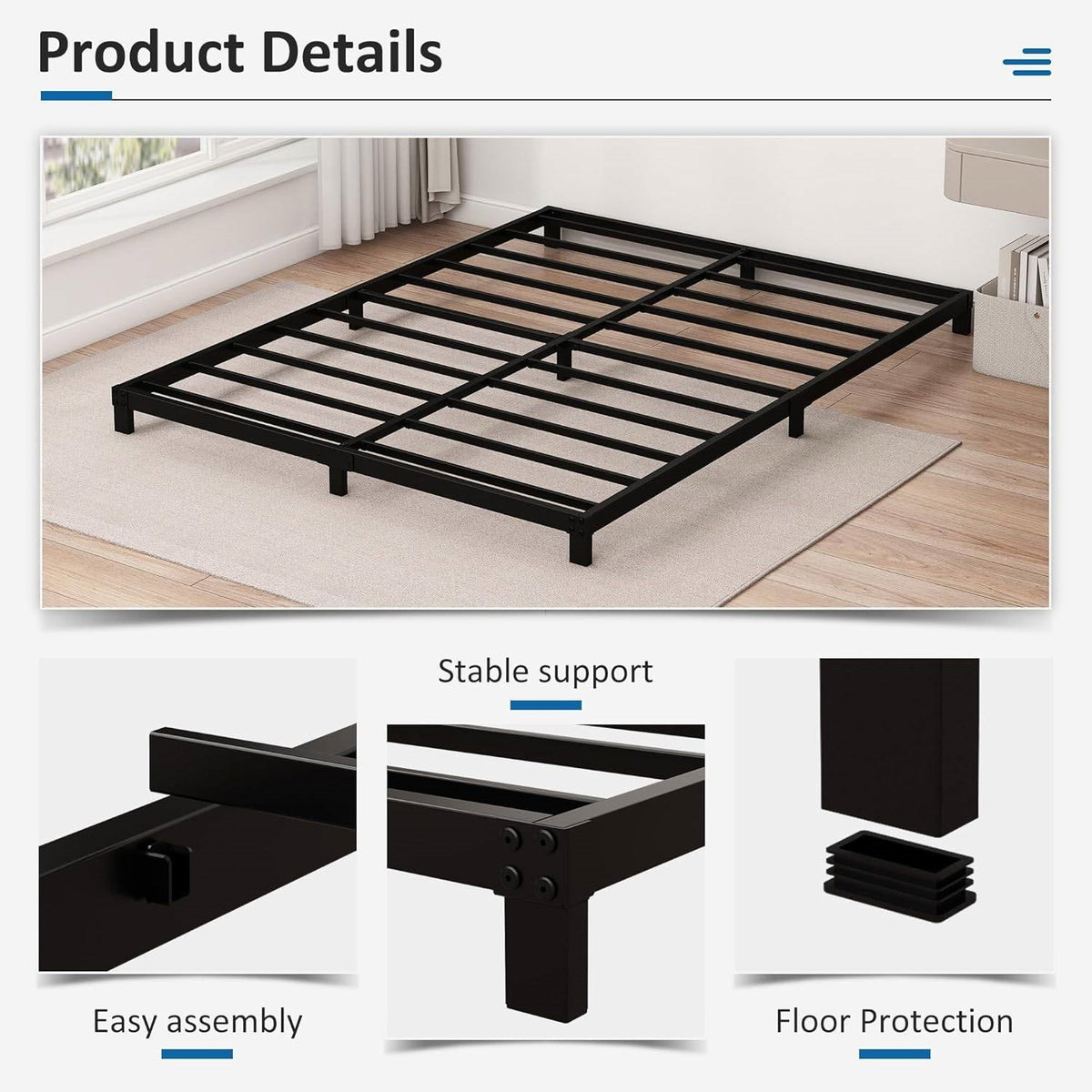 Full size 5-inch Heavy Duty Metal Bed Frame with 3,000 lb. Weight Capacity-3