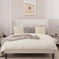 Full size White Velvet Upholstered Platform Bed Frame with Wingback Headboard-0