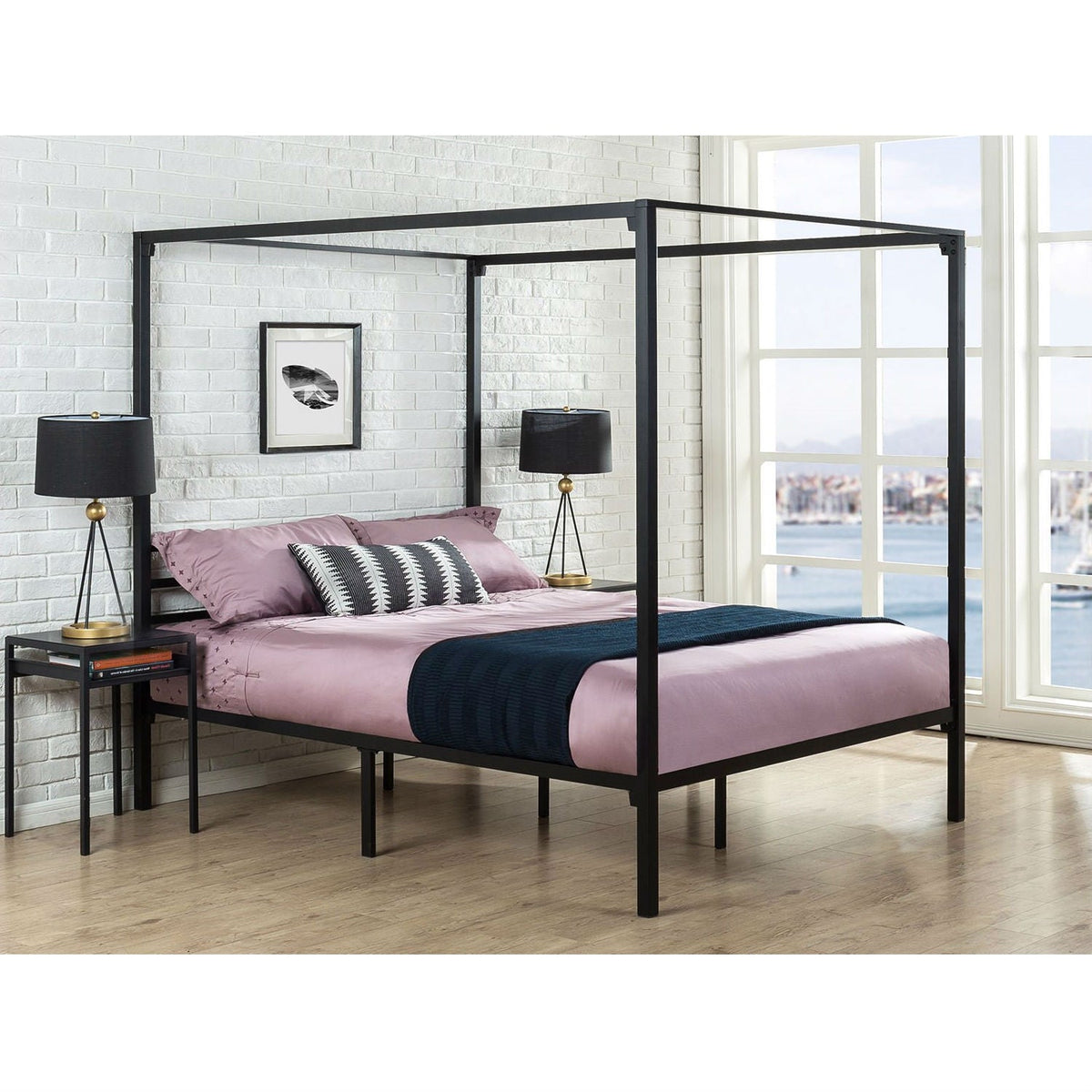 Full size Modern Black Metal Canopy Bed Frame-1
