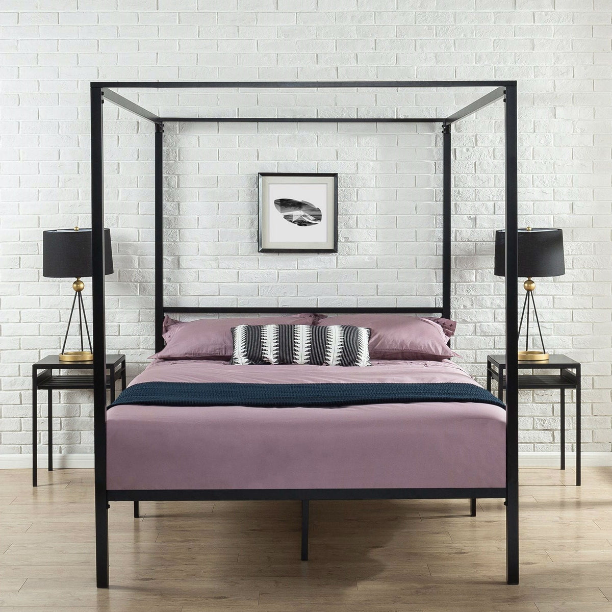 Full size Modern Black Metal Canopy Bed Frame-2