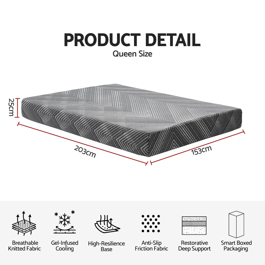 Giselle 25cm Queen Memory Foam Mattress Gel Infused Foam Removable Cover-1