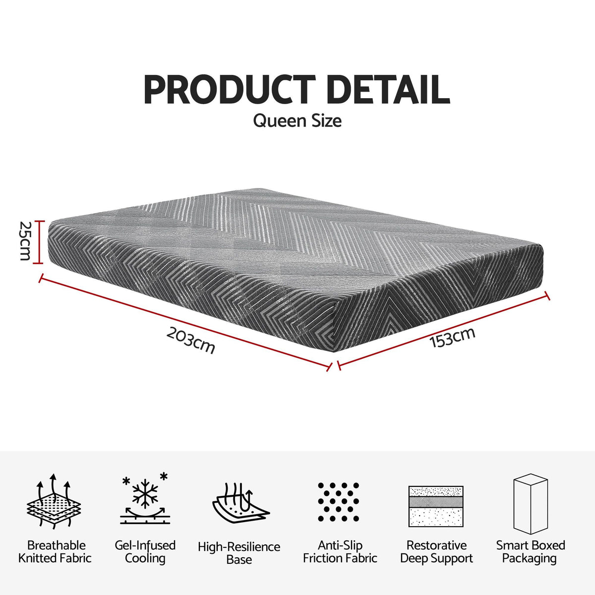 Giselle 25cm Queen Memory Foam Mattress Gel Infused Foam Removable Cover-1