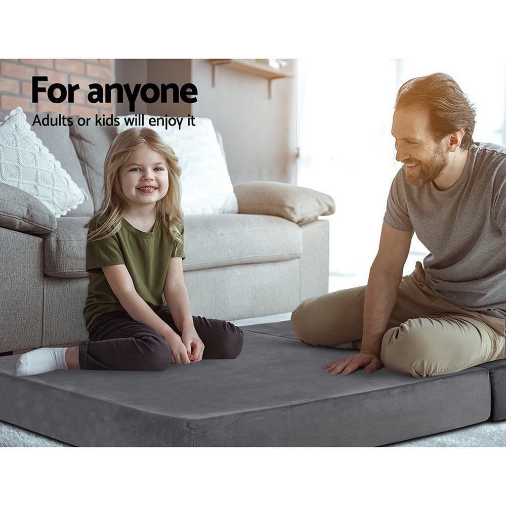 NNEDSZ Bedding Double Size Folding Foam Mattress Portable Bed Mat Velvet Dark Grey-3