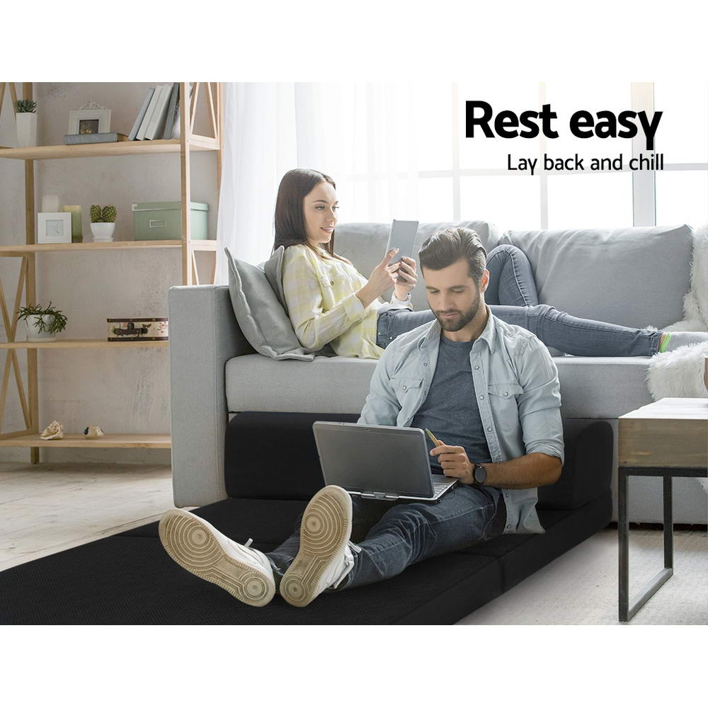 NNEDSZ Bedding Folding Foam Mattress Portable Double Sofa Bed Mat Air Mesh Fabric Black-3