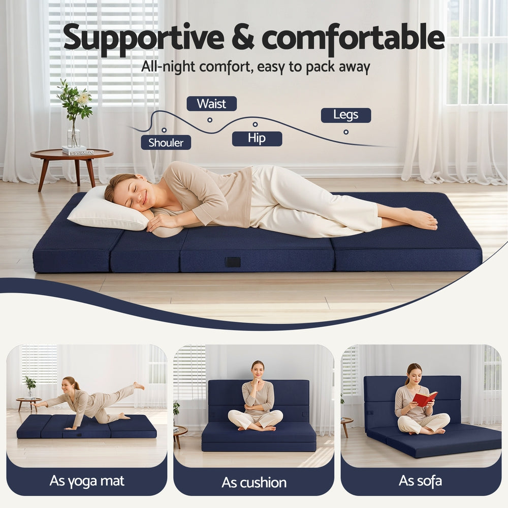 Giselle Foldable Mattress Folding Foam Mattresses Portable Floor Mat Blue Double-3