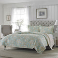 Full / Queen 3-Piece Cotton Quilt Set in Seafoam Blue Beige Floral Pattern-0