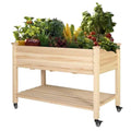 Outdoor Wood Raised Garden Bed Planter Box Cart on Wheels 46-inch x 22-inch-0