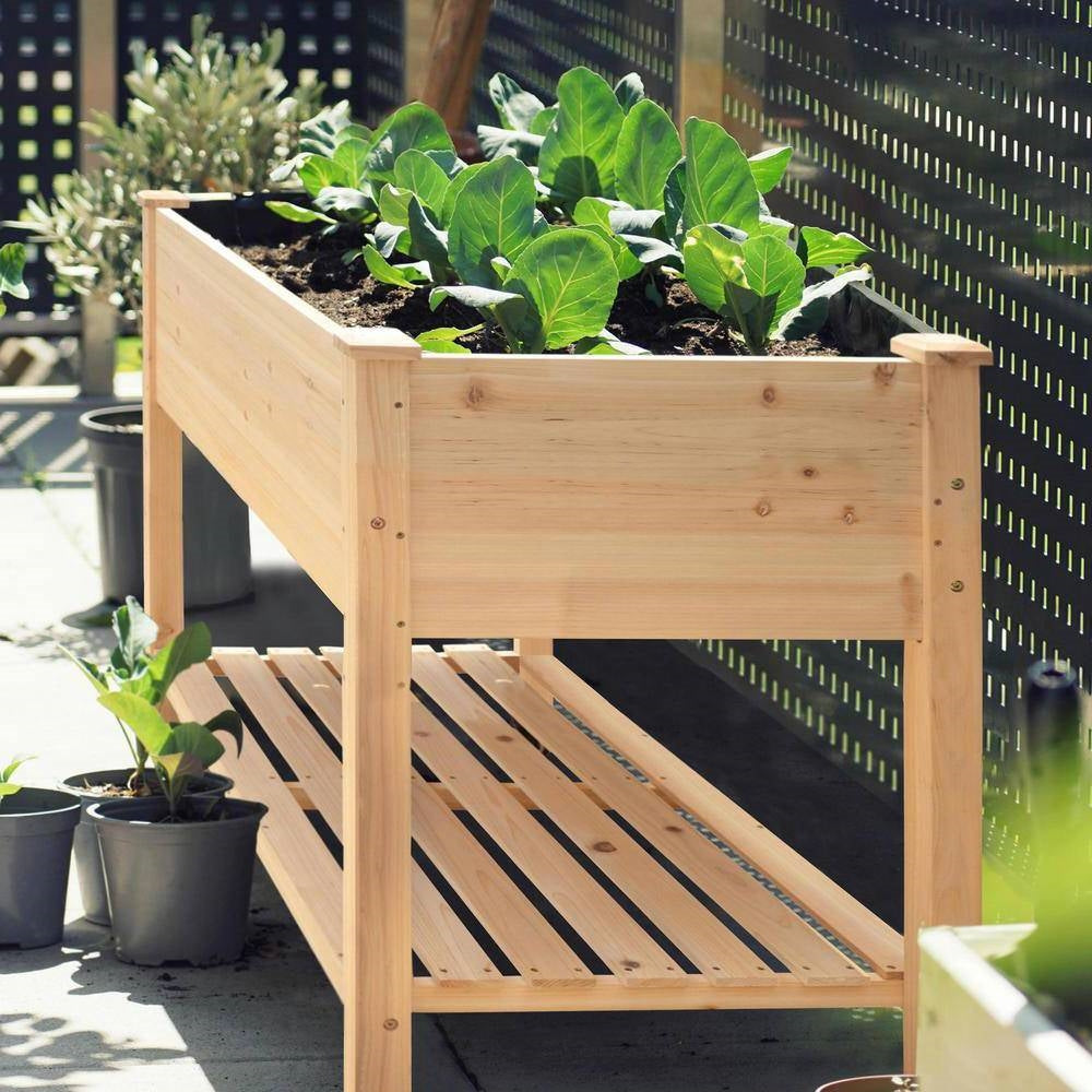 Outdoor Wood Raised Garden Bed Planter Box Cart on Wheels 46-inch x 22-inch-2