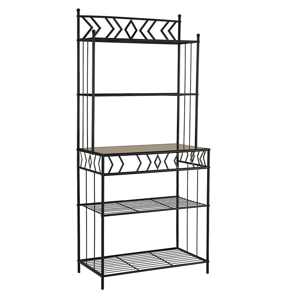 Kitchen Bakers Rack in Black Metal with Marble Finish Top-0