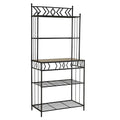 Kitchen Bakers Rack in Black Metal with Marble Finish Top-0