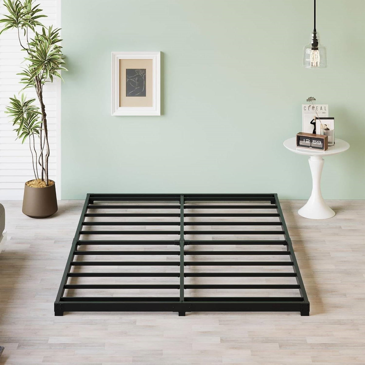 Full size 3-inch Low Profile Heavy Duty Metal Bed Frame in Matte Black-2