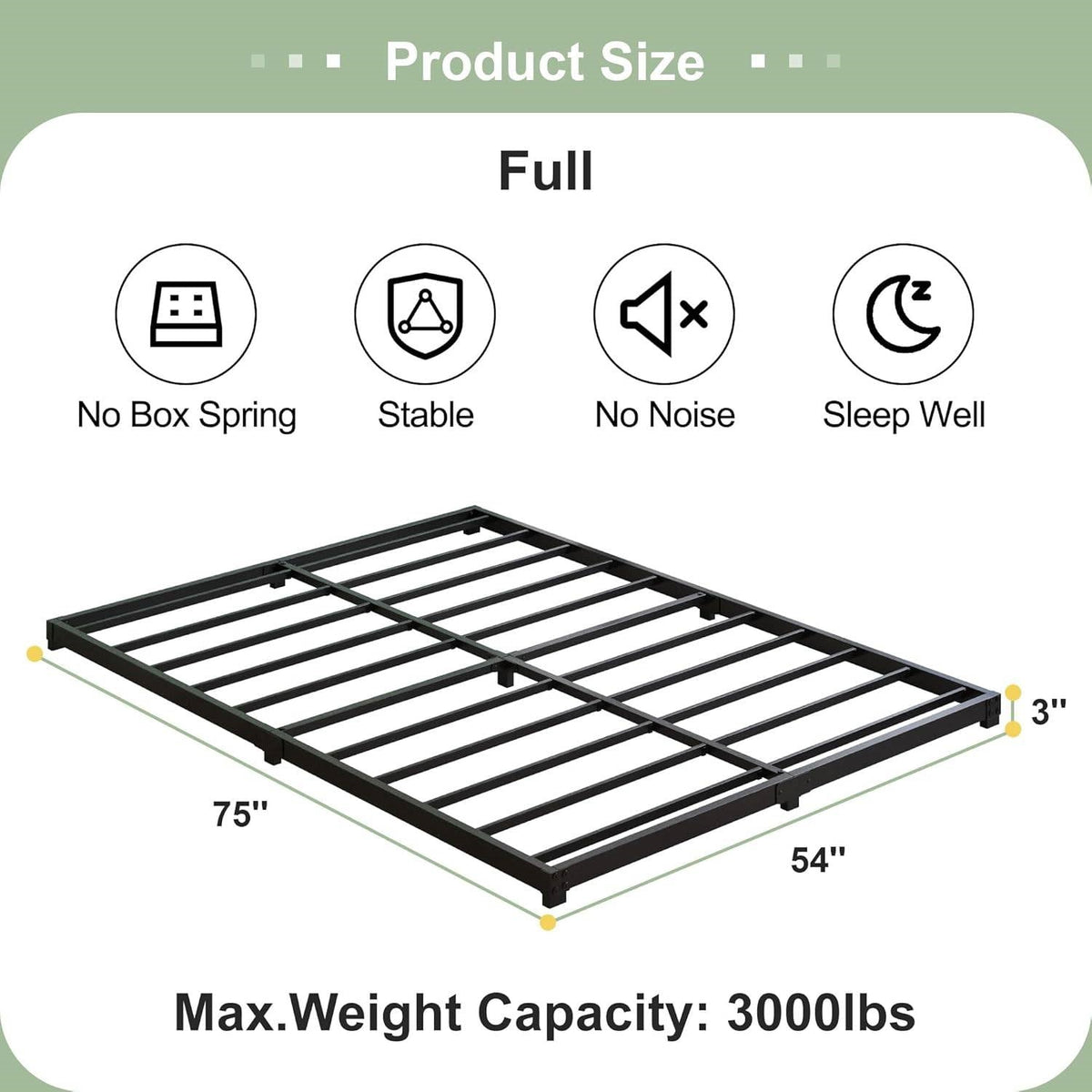 Full size 3-inch Low Profile Heavy Duty Metal Bed Frame in Matte Black-4