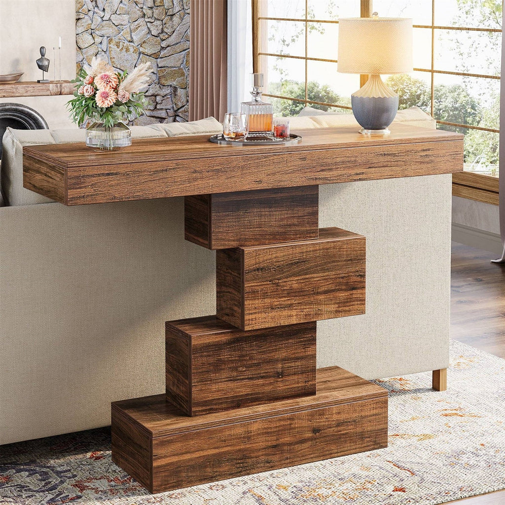 Modern Farmhouse 42-inch Console Accent Sofa Table in Rustic Brown Wood Finish-0