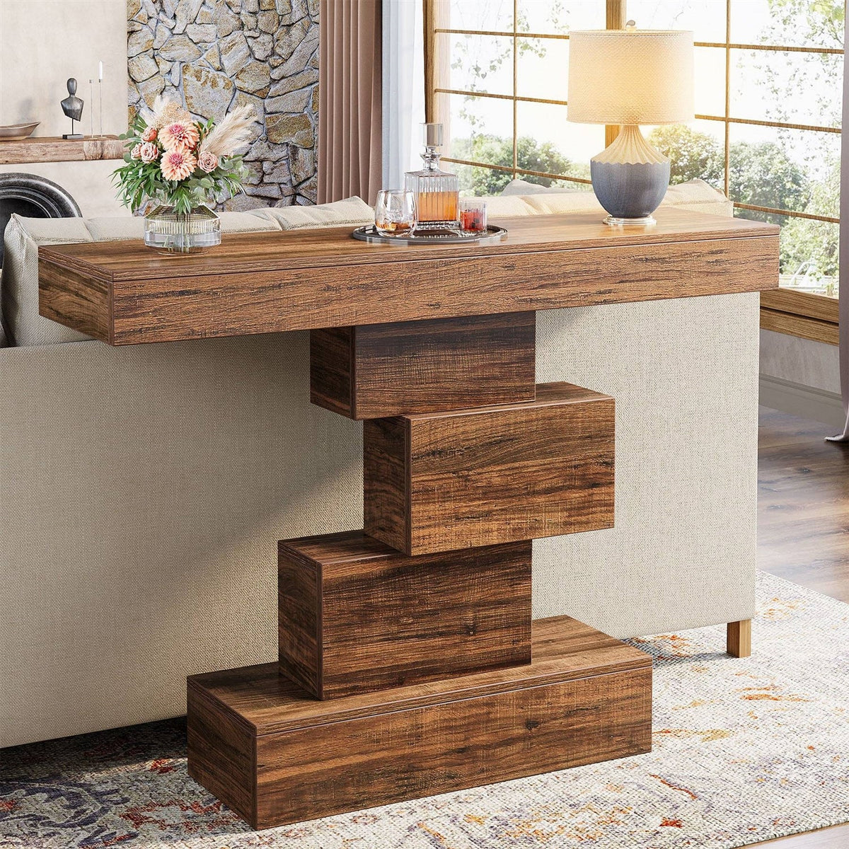 Modern Farmhouse 42-inch Console Accent Sofa Table in Rustic Brown Wood Finish-0