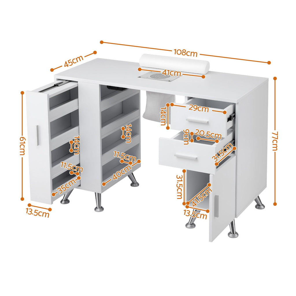 Artiss Manicure Table Nail Desk with Built-in Dust Collector Beauty Salon Station Drawers Shelves Wrist Cushion White-3