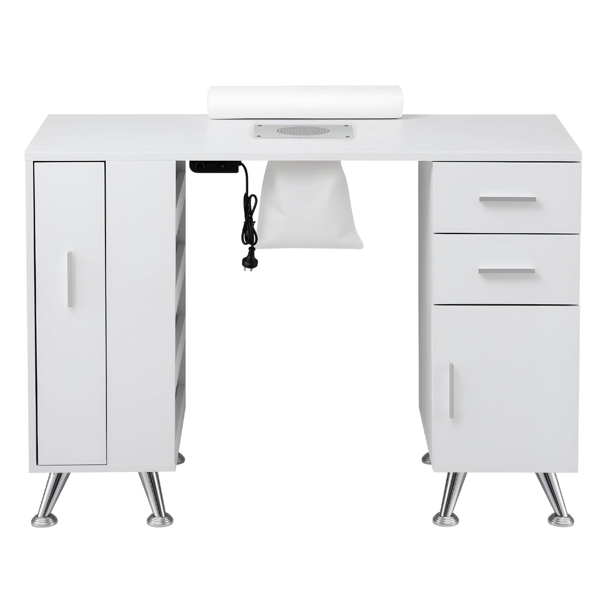 Artiss Manicure Table Nail Desk with Built-in Dust Collector Beauty Salon Station Drawers Shelves Wrist Cushion White-4