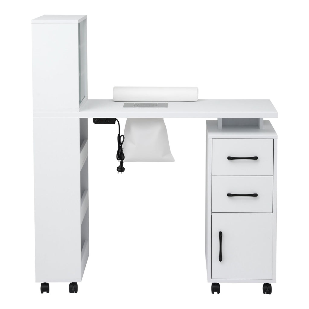Artiss Manicure Table Nail Desk with Built-in Dust Collector Beauty Salon Station Drawers Shelves Wrist Cushion White-4