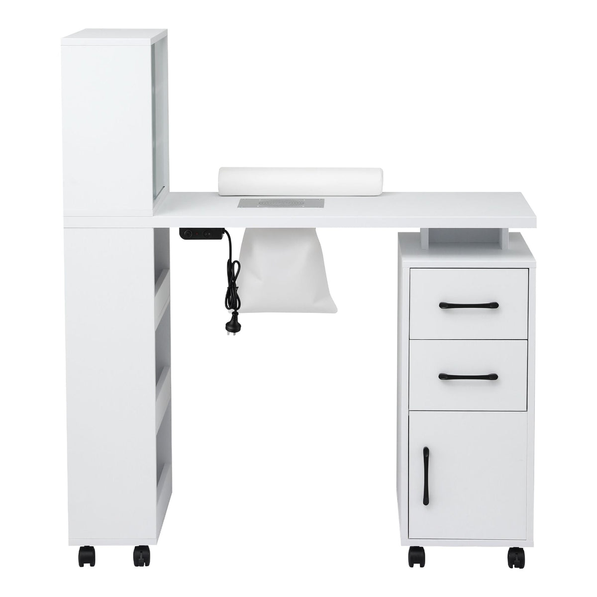 Artiss Manicure Table Nail Desk with Built-in Dust Collector Beauty Salon Station Drawers Shelves Wrist Cushion White-4