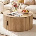 Artiss Round Coffee Table Storage Fluted Center Table Living Room Office 80cm Wood-0