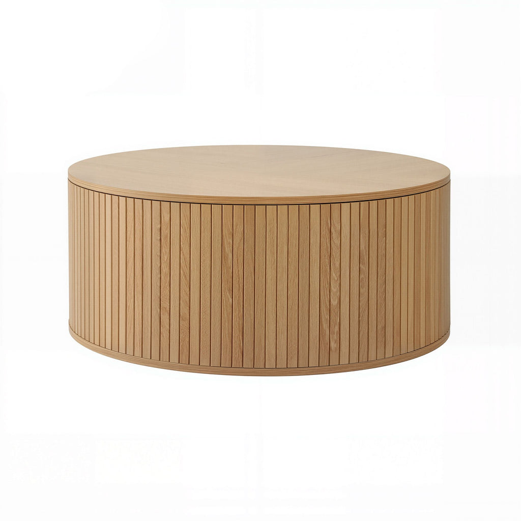 Artiss Round Coffee Table Storage Fluted Center Table Living Room Office 80cm Wood-3