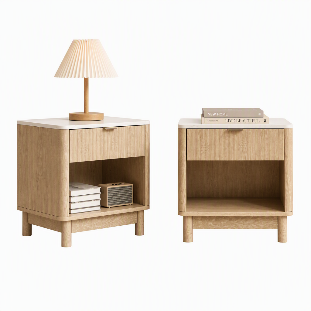 Artiss 2X Bedside Table Nightstand 1 Drawer Shelves Pine-1