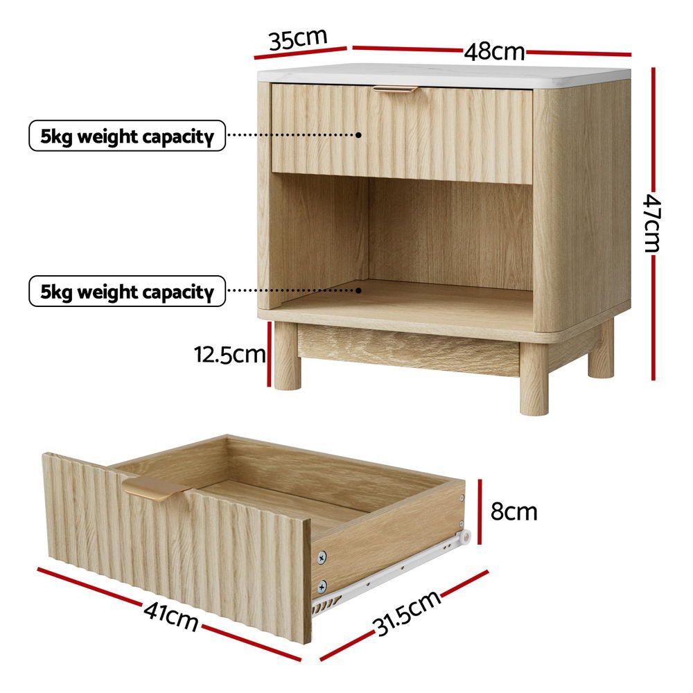 Artiss 2X Bedside Table Nightstand 1 Drawer Shelves Pine-2