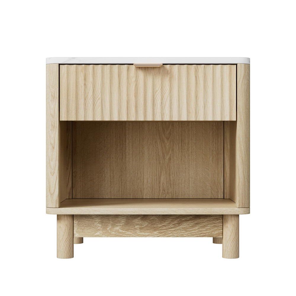 Artiss 2X Bedside Table Nightstand 1 Drawer Shelves Pine-3