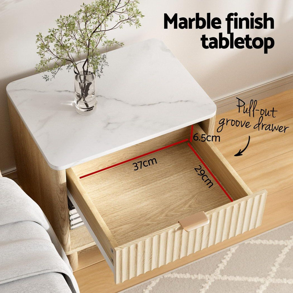 Artiss 2X Bedside Table Nightstand 1 Drawer Shelves Pine-4
