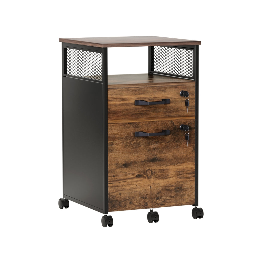Artiss Filing Cabinet File Cabinet with Wheels 2 Drawer Storage Rustic Brown-0