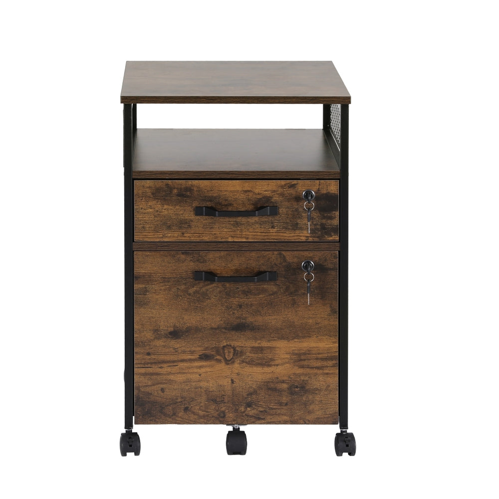 Artiss Filing Cabinet File Cabinet with Wheels 2 Drawer Storage Rustic Brown-3