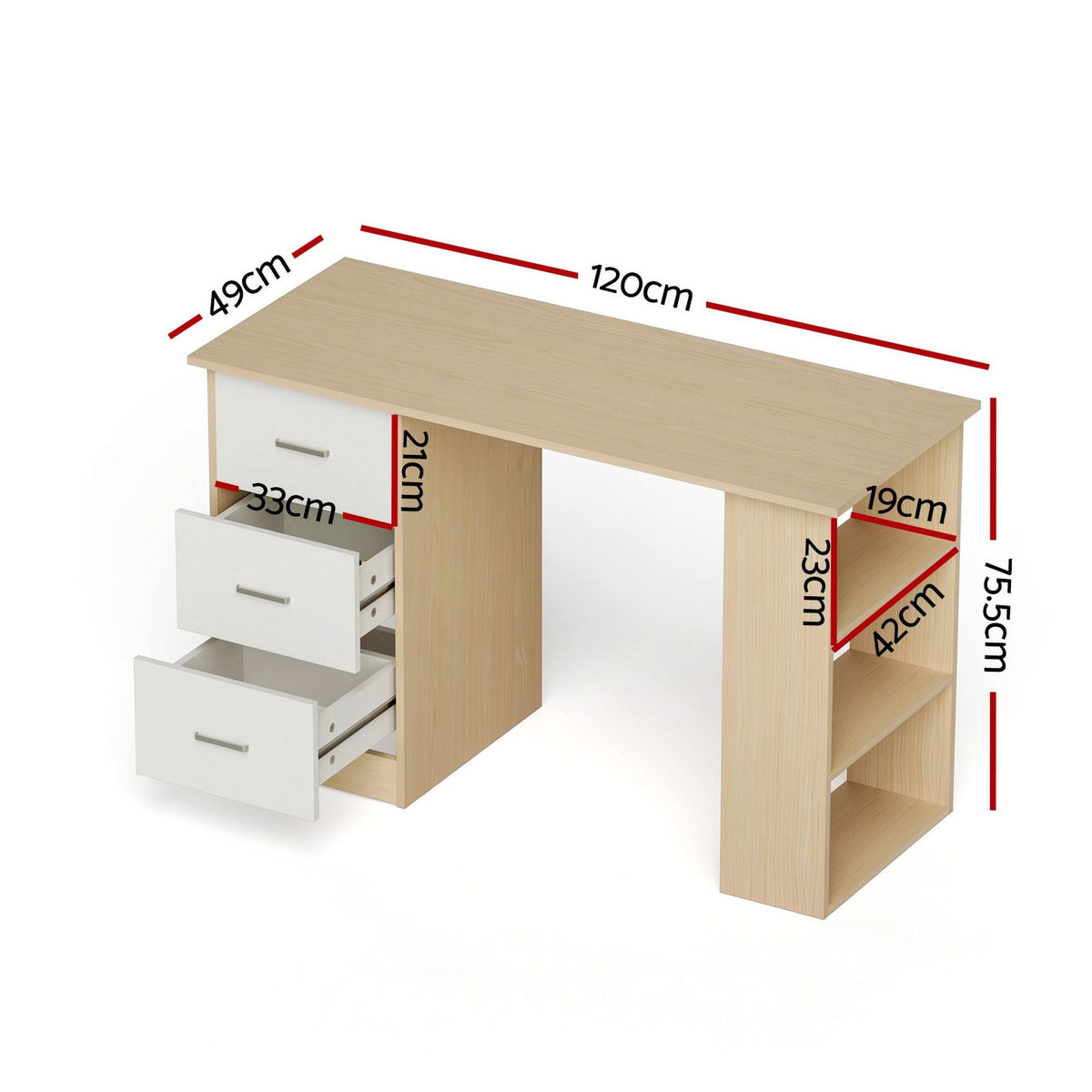 Artiss Computer Desk Drawer Shelf Oak White 120CM-1