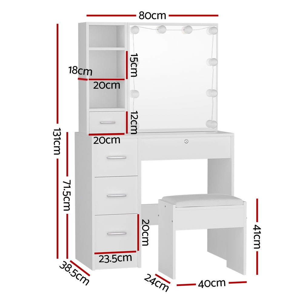 NNEDSZ Artiss Dressing Table Set Stool 10 Led Bulbs White Dylan-1