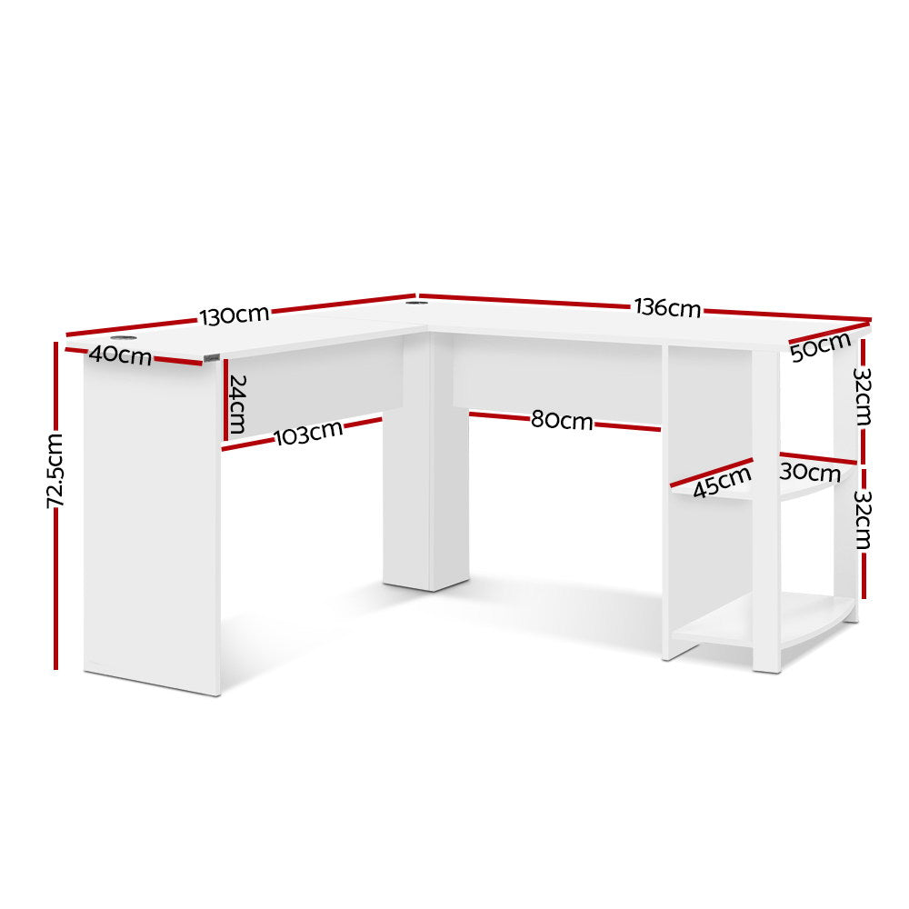 NNEDSZ Office Computer Desk Corner Student Study Table Workstation L-Shape Shelf White-1