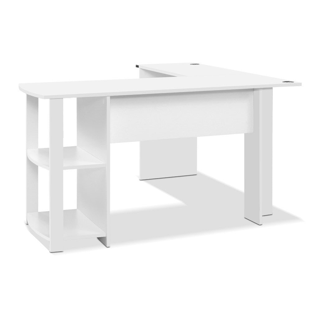 NNEDSZ Office Computer Desk Corner Student Study Table Workstation L-Shape Shelf White-2