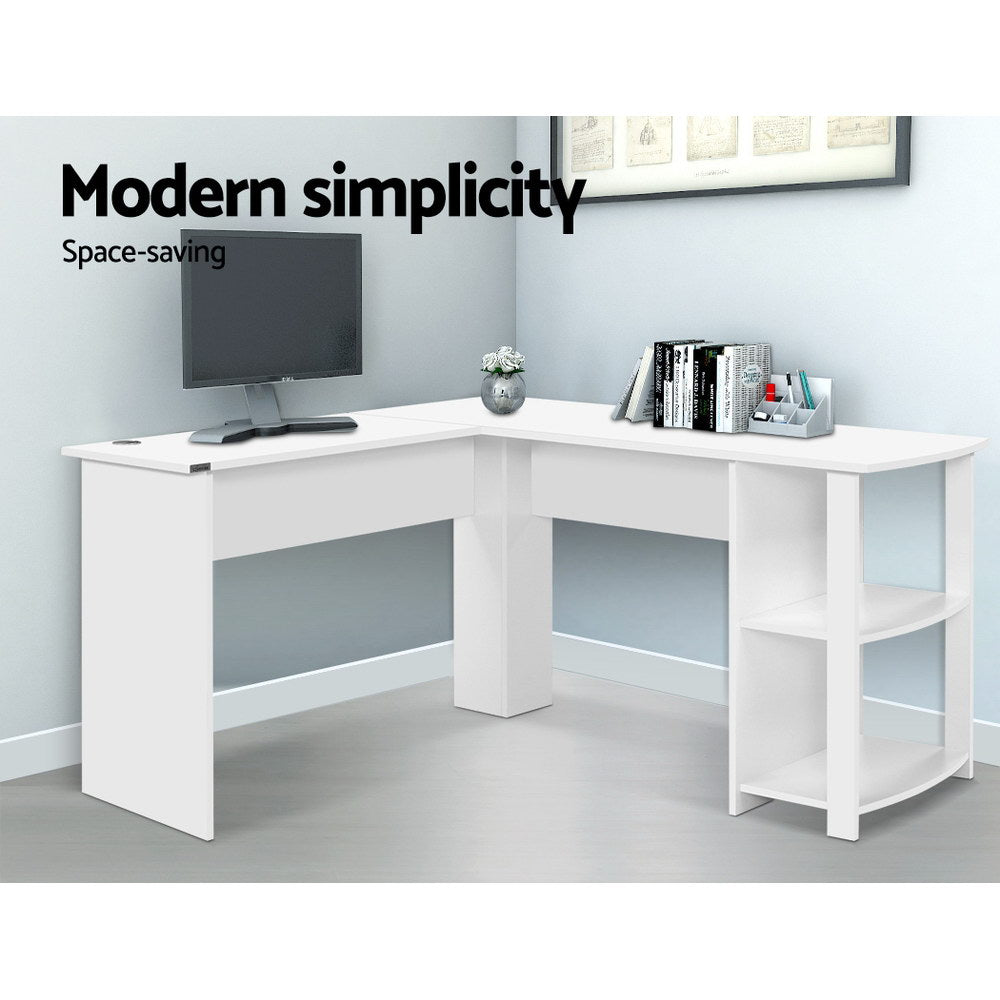 NNEDSZ Office Computer Desk Corner Student Study Table Workstation L-Shape Shelf White-3