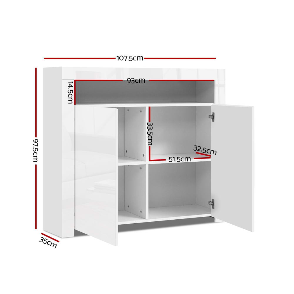 NNEDSZ Buffet Sideboard Cabinet LED High Gloss Storage Cupboard 2 Doors White-1