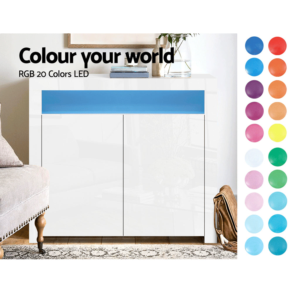 NNEDSZ Buffet Sideboard Cabinet LED High Gloss Storage Cupboard 2 Doors White-3
