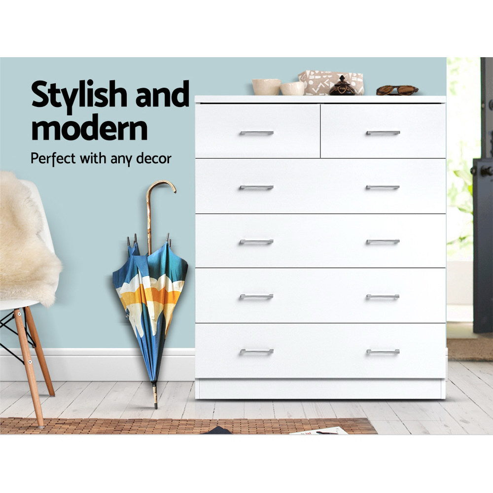 NNEDSZ Tallboy Dresser Table 6 Chest of Drawers Cabinet Bedroom Storage White-2