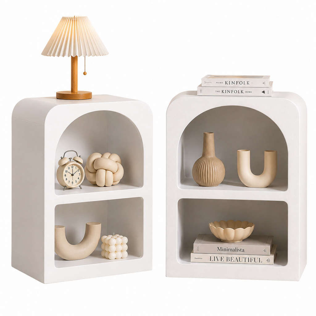 Artiss 2x Bedside Table 2 Shelves - ARCHED White-1