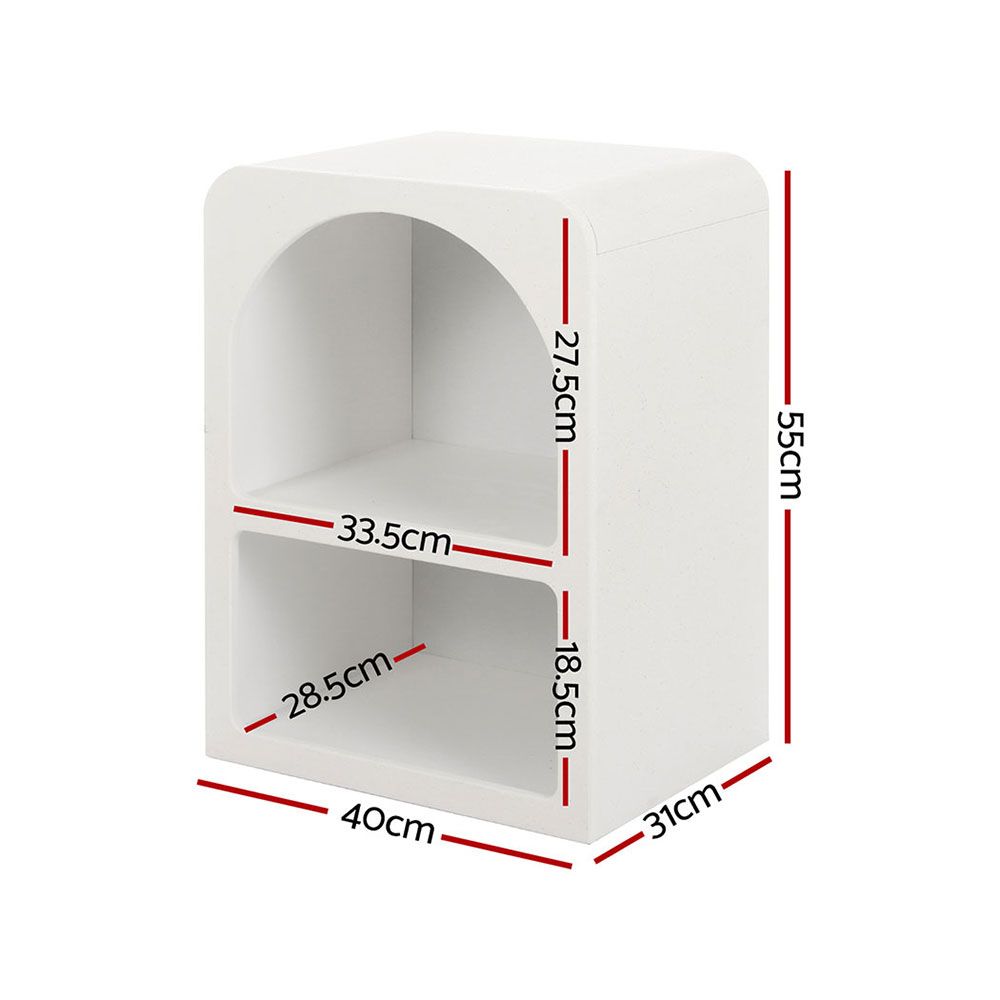 Artiss 2x Bedside Table 2 Shelves - ARCHED White-2