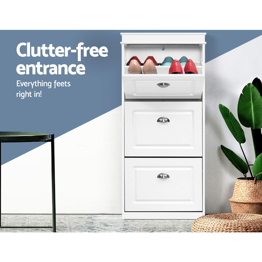 NNEDSZ Shoe Cabinet Shoes Storage Rack White Organiser Shelf Cupboard 18 Pairs Drawer-2