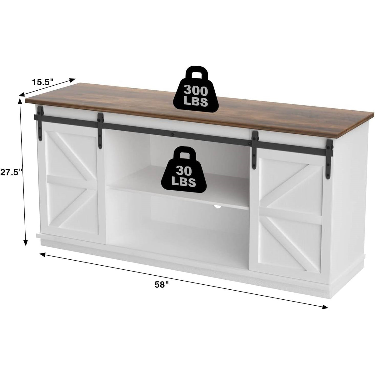 Farmhouse TV Stand in White Wood Finish with Sliding Doors for TV up to 65-inch-4