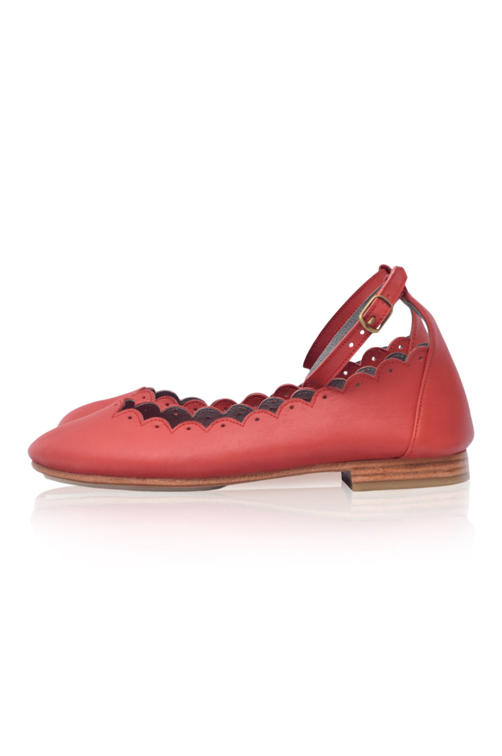 Fleur Scalloped Ankle Strap Flats
