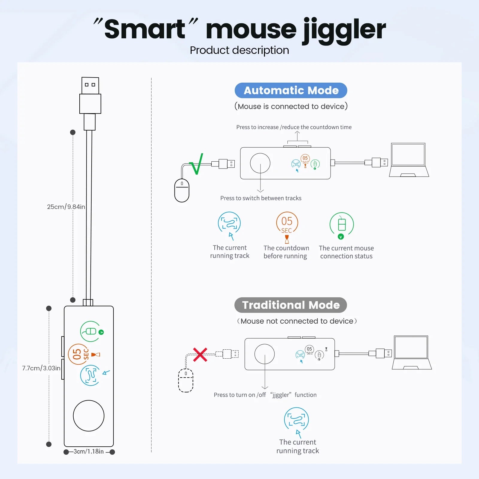 NNEOBA Fully Automatic USB Mouse Jiggler with HD Screen