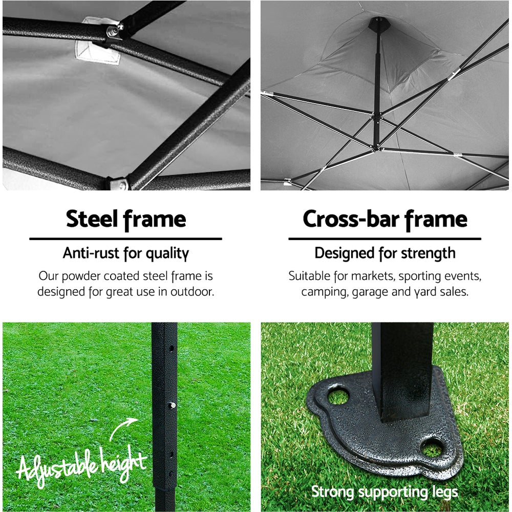 NNEDSZ Instahut Gazebo Pop Up Marquee 3x3 Outdoor Wedding Base Pod Kit Black-4